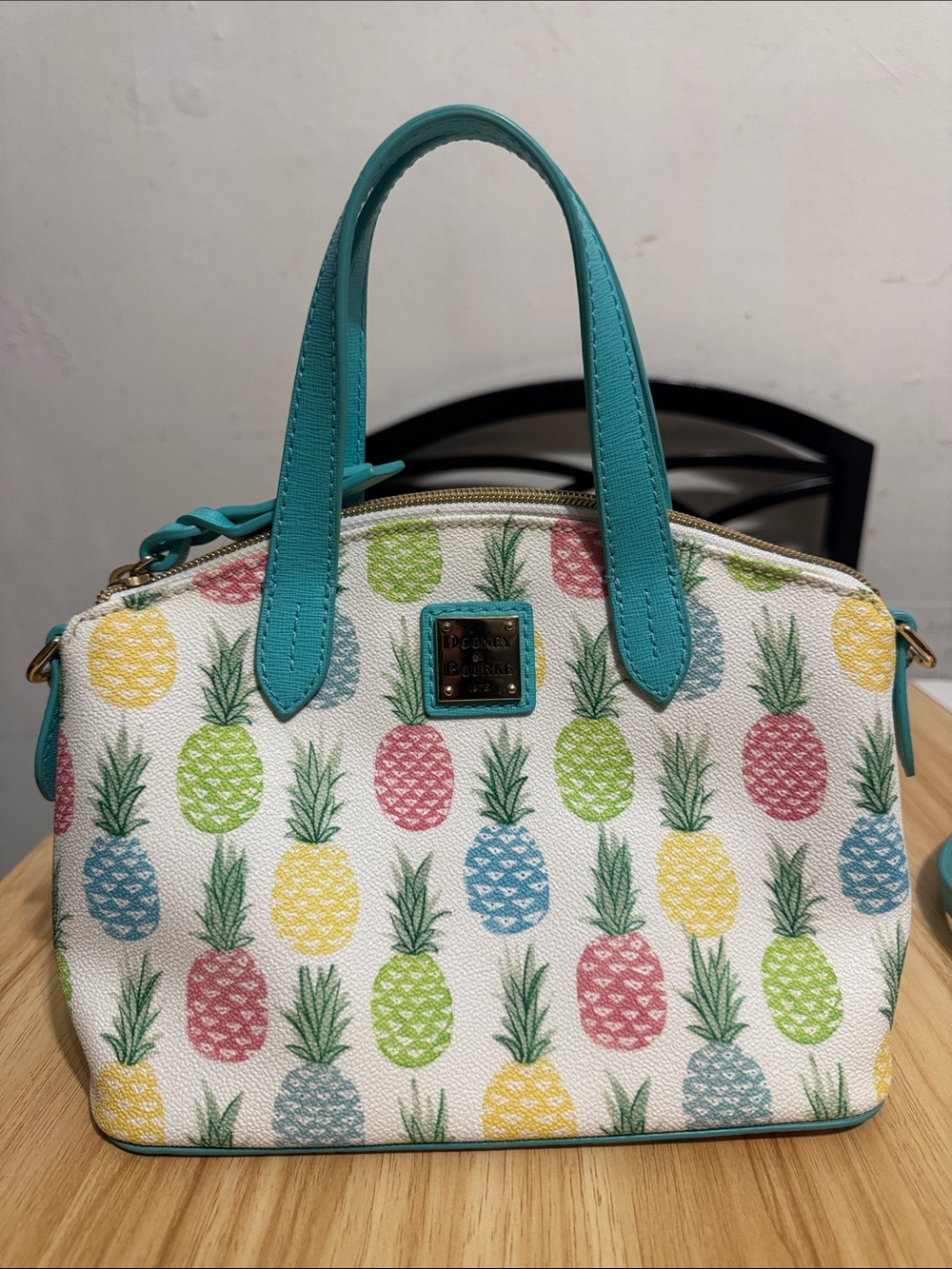 Dooney & Bourke Turquoise Pineapple Print Mini Satchel - Picture 3 of 10